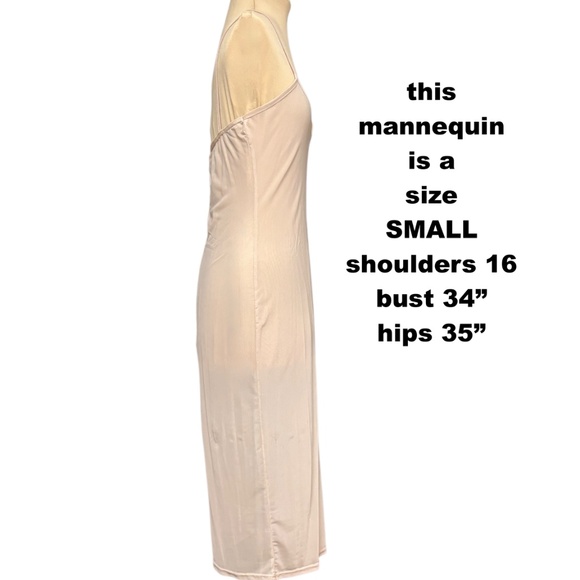 slip mesh vintage beige stretch S vintage sheer spaghetti straps V neck - Picture 3 of 10